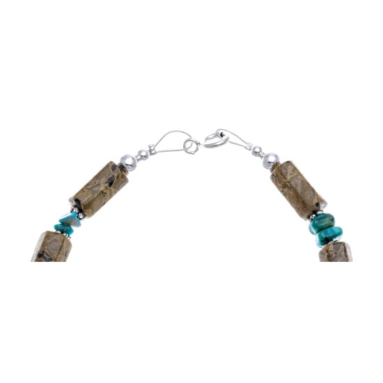 Natural Turquoise and Green Jasper .925 Sterling Silver Certified Authentic Navajo Native American Link Bracelet 12892-1