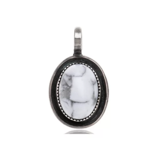 White Howlite .925 Sterling Silver Navajo Native American Handmade Delicate Pendant 12909-4