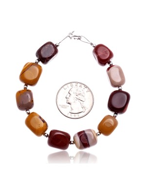 Natural Jasper .925 Sterling Silver Certified Authentic Navajo Native American Link Bracelet 12920-3