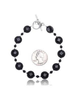 Black Onyx Nickel Certified Authentic Navajo Native American Link Bracelet 12928-2