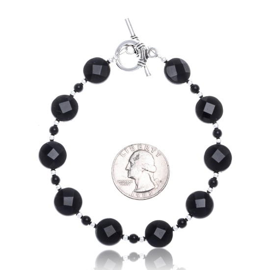 Black Onyx Nickel Certified Authentic Navajo Native American Link Bracelet 12928-2