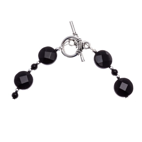 Black Onyx Nickel Certified Authentic Navajo Native American Link Bracelet 12928-2