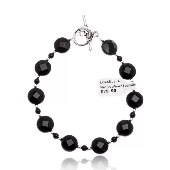Black Onyx Nickel Navajo Native American Link Bracelet 12928-2 Black Onyx Nickel Navajo Native American Link Bracelet 12928-2