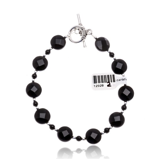 Black Onyx Nickel Certified Authentic Navajo Native American Link Bracelet 12928-2