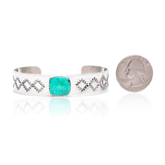 Diamond Nickel Certified Authentic Handmade Navajo Native American Natural Turquoise Cuff Bracelets 13019-9