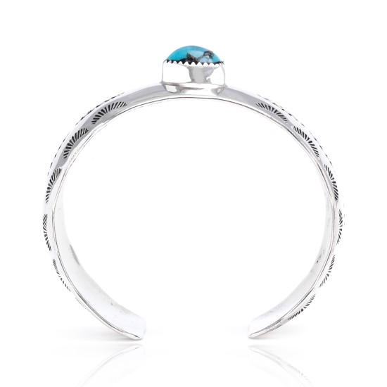 Bear Paw and Sun Natural Turquoise Nickel Certified Authentic Navajo Native American Handmade Cuff Bracelet 13026-4