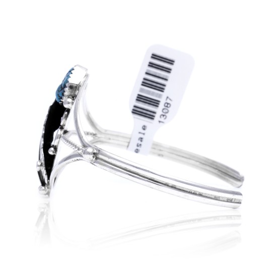 Leaf Natural Turquoise .925 Sterling Silver Certified Authentic Navajo Native American Handmade Cuff Bracelet 13088