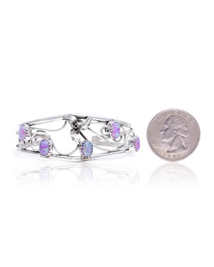 Flower Pink Opal .925 Sterling Silver Certified Authentic Navajo Native American Handmade Cuff Bracelet 13109-2