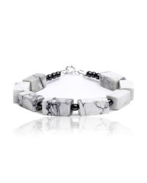 Natural Hematite and White Howlite .925 Sterling Silver Certified Authentic Navajo Native American Link Bracelet 13182