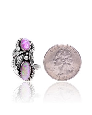 Flower and Leaf Lab Opal Silver Certified Authentic Navajo Native American Handmade Adjustable Ring 13188-8