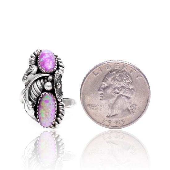Flower and Leaf Lab Opal Silver Certified Authentic Navajo Native American Handmade Adjustable Ring 13188-8