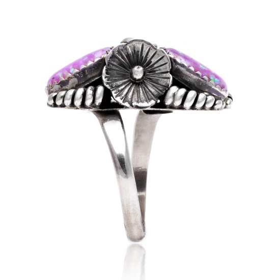 Flower and Leaf Lab Opal Silver Certified Authentic Navajo Native American Handmade Adjustable Ring 13188-8