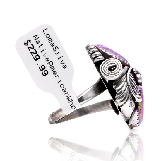 Flower and Leaf Lab Opal Silver Certified Authentic Navajo Native American Handmade Adjustable Ring 13188-8