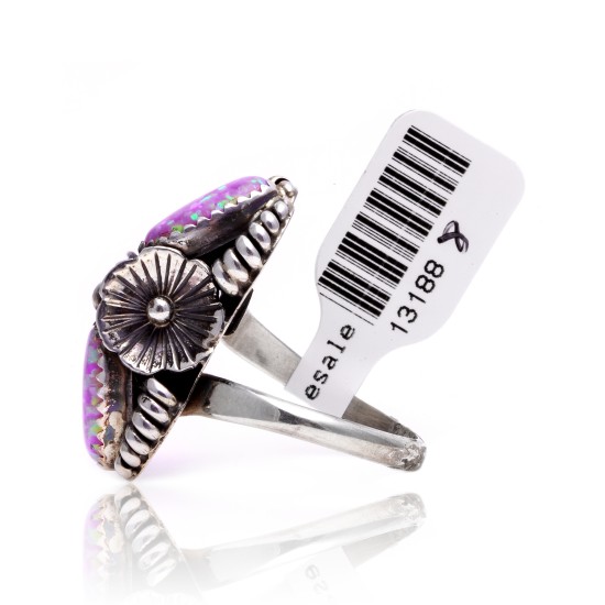 Flower and Leaf Lab Opal Silver Certified Authentic Navajo Native American Handmade Adjustable Ring 13188-8