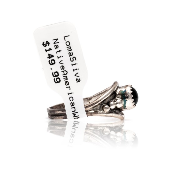 Black Onyx .925 Sterling Silver Certified Authentic Navajo Native American Handmade Ring 13204-1
