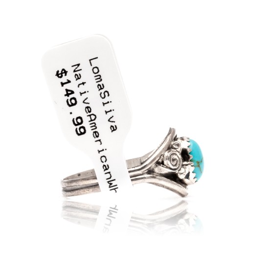 Natural Turquoise .925 Sterling Silver Certified Authentic Navajo Native American Handmade Ring 13204-2