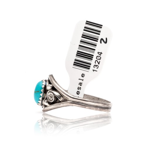 Natural Turquoise .925 Sterling Silver Certified Authentic Navajo Native American Handmade Ring 13204-2