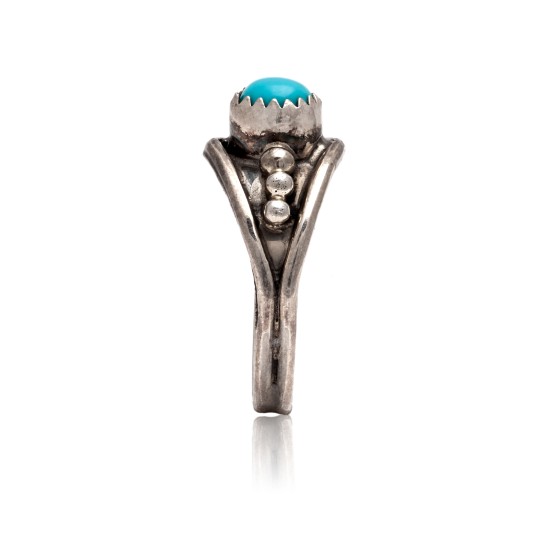 Natural Turquoise .925 Sterling Silver Certified Authentic Navajo Native American Handmade Ring 13204-4