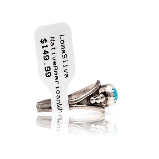 Natural Turquoise .925 Sterling Silver Certified Authentic Navajo Native American Handmade Ring 13204-4