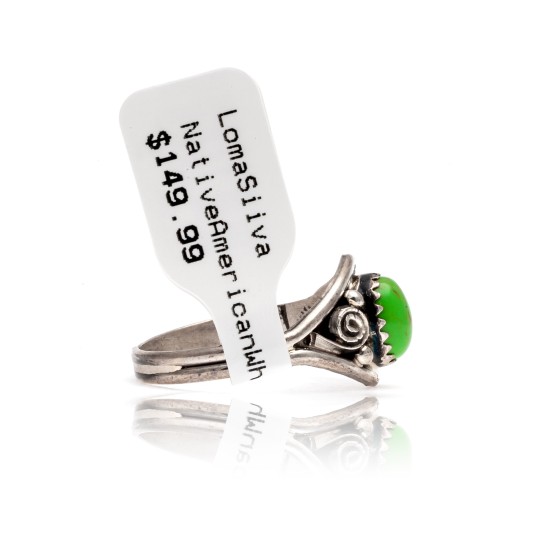 Gaspeite .925 Sterling Silver Certified Authentic Navajo Native American Handmade Ring 13204-5 Gaspeite .925 Sterling Silver Certified Authentic Navajo Native American Handmade Ring 13204-5