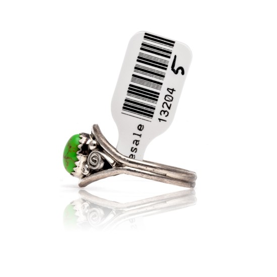 Gaspeite .925 Sterling Silver Certified Authentic Navajo Native American Handmade Ring 13204-5 Gaspeite .925 Sterling Silver Certified Authentic Navajo Native American Handmade Ring 13204-5