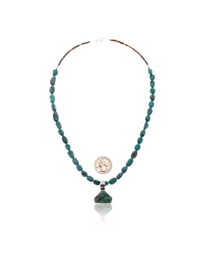 .925 Sterling Silver Certified Authentic Handmade Navajo Native American Natural Turquoise Necklace and Pendant 15003-3-15338