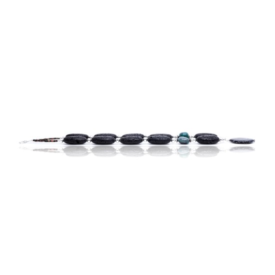 Natural Turquoise and Jasper .925 Sterling Silver Certified Authentic Navajo Native American Necklace 15409-39