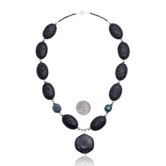 Natural Turquoise and Jasper .925 Sterling Silver Certified Authentic Navajo Native American Necklace 15409-39