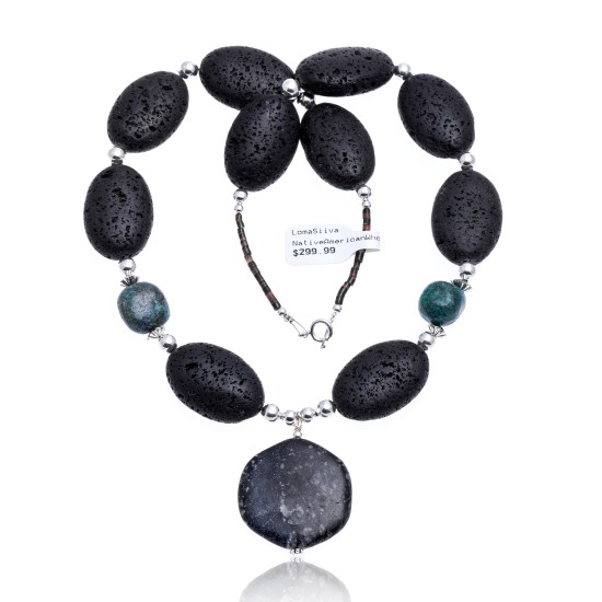 Natural Turquoise and Jasper .925 Sterling Silver Certified Authentic Navajo Native American Necklace 15409-39