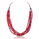Natural Turquoise & Coral 5‑Strand Necklace in 925 Sterling Silver – Navajo