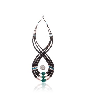 3 Strand .925 Sterling Silver Certified Authentic Navajo Native American Natural Graduated Heishi Spiny Oyster and Natural Turquoise Necklace 15931-550