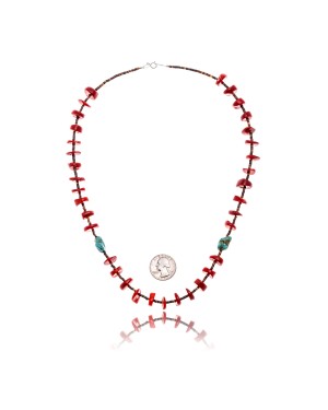 Coral .925 Sterling Silver Certified Authentic Navajo Native American Necklace 16074