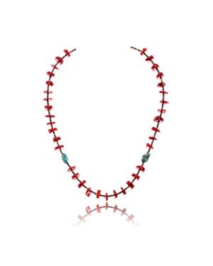 Coral .925 Sterling Silver Certified Authentic Navajo Native American Necklace 16074
