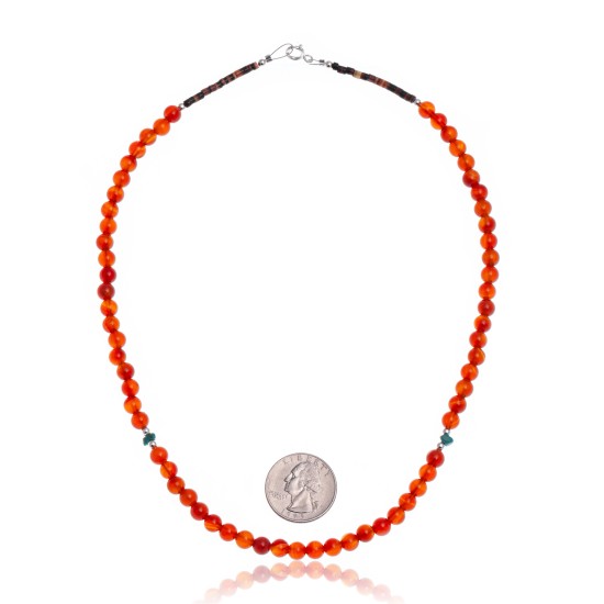 Natural Turquoise and Carnelian .925 Sterling Silver Certified Authentic Navajo Native American Necklace 16083-10