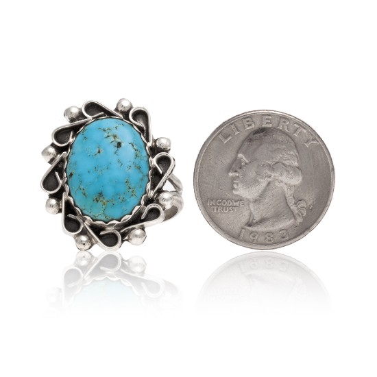 .925 Sterling Silver Certified Authentic Handmade Navajo Native American Natural Turquoise Ring 16988-3