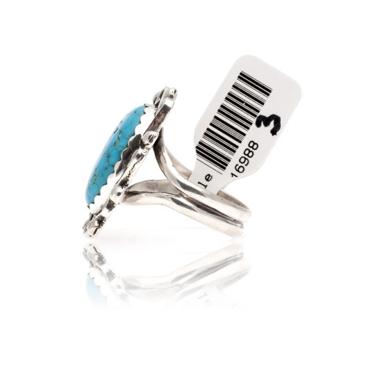.925 Sterling Silver Certified Authentic Handmade Navajo Native American Natural Turquoise Ring 16988-3