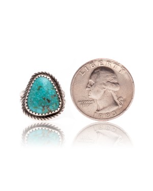 Natural Turquoise .925 Sterling Silver Certified Authentic Navajo Native American Handmade Ring  17000-8