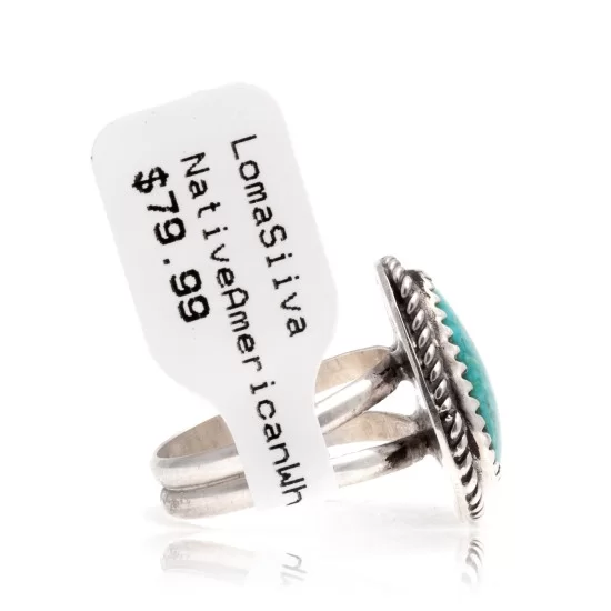 Natural Turquoise .925 Sterling Silver Navajo Native American Handmade Ring 17000-8 Natural Turquoise .925 Sterling Silver Navajo Native American Handmade Ring 17000-8