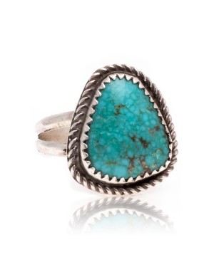 Natural Turquoise .925 Sterling Silver Certified Authentic Navajo Native American Handmade Ring  17000-8