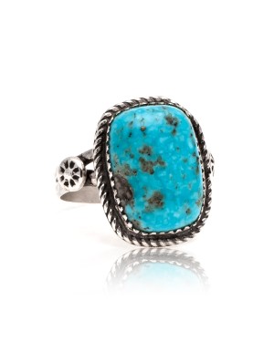Natural Turquoise .925 Sterling Silver Certified Authentic Navajo Native American Handmade Ring  17001-1