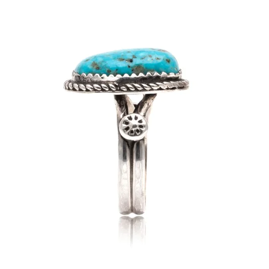 Natural Turquoise .925 Sterling Silver Navajo Native American Handmade Ring 17001-1 Natural Turquoise .925 Sterling Silver Navajo Native American Handmade Ring 17001-1