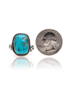 Natural Turquoise .925 Sterling Silver Certified Authentic Navajo Native American Handmade Ring  17001-1