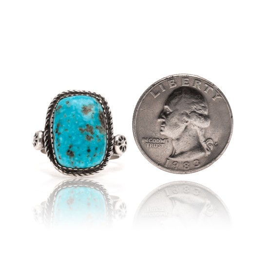 Natural Turquoise .925 Sterling Silver Certified Authentic Navajo Native American Handmade Ring  17001-1
