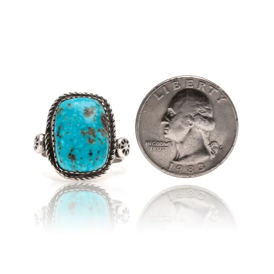 Natural Turquoise .925 Sterling Silver Navajo Native American Handmade Ring 17001-1 Natural Turquoise .925 Sterling Silver Navajo Native American Handmade Ring 17001-1