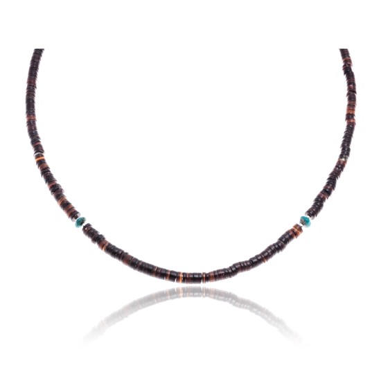 Natural Turquoise Heishi .925 Sterling Silver Certified Authentic Navajo Native American Necklace Chain 17031