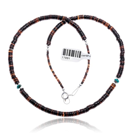 Natural Turquoise Heishi .925 Sterling Silver Certified Authentic Navajo Native American Necklace Chain 17031