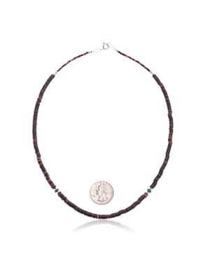 Natural Turquoise Heishi .925 Sterling Silver Certified Authentic Navajo Native American Necklace Chain 17031