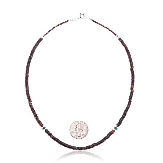Natural Turquoise Heishi .925 Sterling Silver Certified Authentic Navajo Native American Necklace Chain 17031