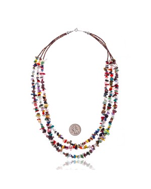  Natural Multicolor Stones .925 Sterling Silver Certified Authentic Navajo Native American 3 Strand Necklace 17040
