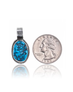 Natural Turquoise .925 Sterling Silver Certified Authentic Navajo Native American Handmade Pendant 18174-2